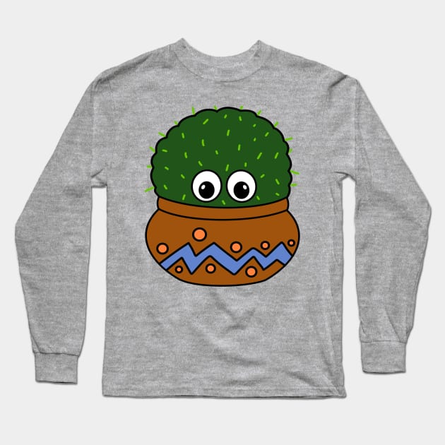 Cute Cactus Design #262: Big Round Cactus In Nice Jar Long Sleeve T-Shirt by DreamCactus